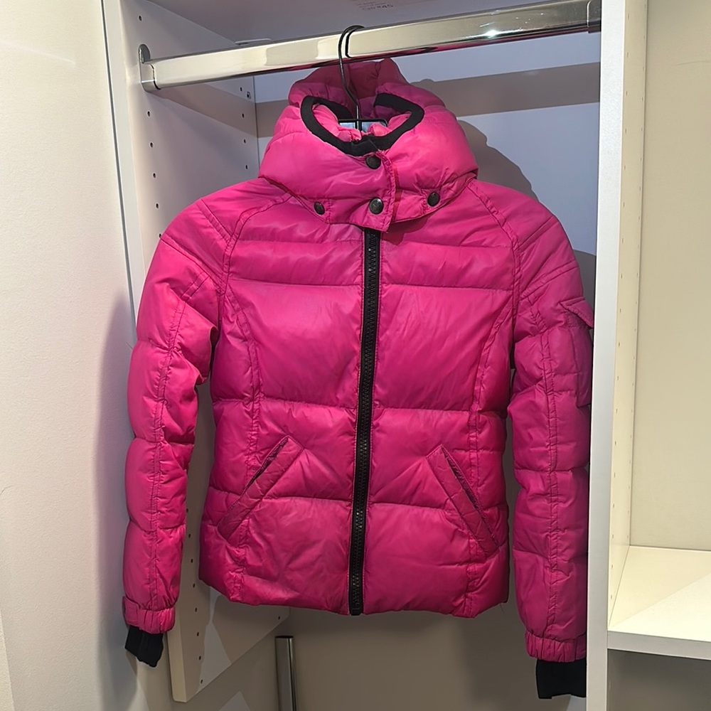 Pink Puffer Jacket with Black Trim